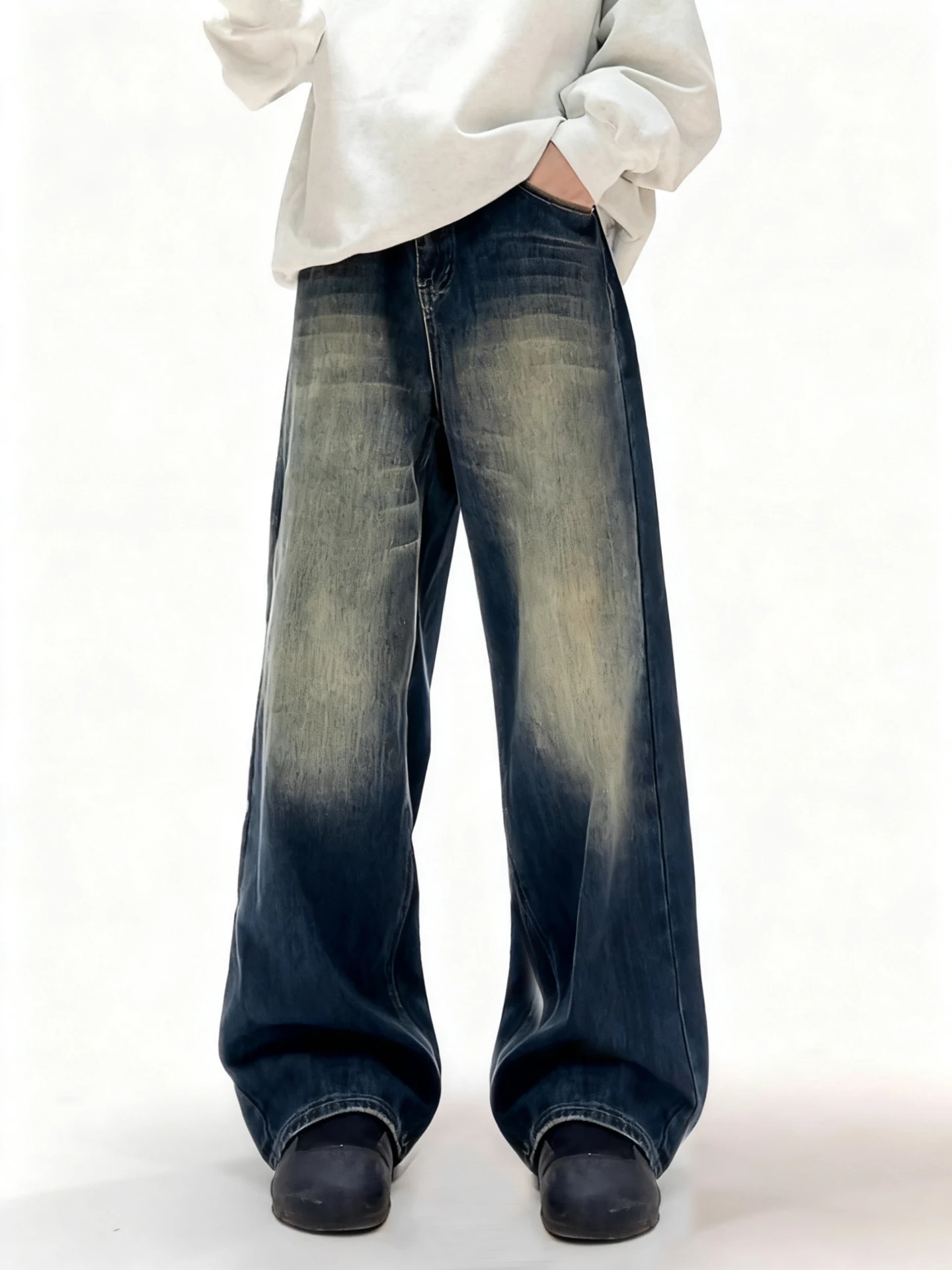 

Мужские джинсы Cleanfit из бамбукового волокна, свободного кроя, прямые, длинные, в американском ретро-стиле, рабочие брюки, с высокой талией, прямые, в форме трубы