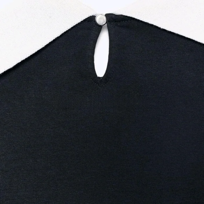 تي شيرت نسائي شتوي بلون بلو مع ياقة ort Sve نسيج بوليستر تصميم كاجوال بعقدة مقاس 56449