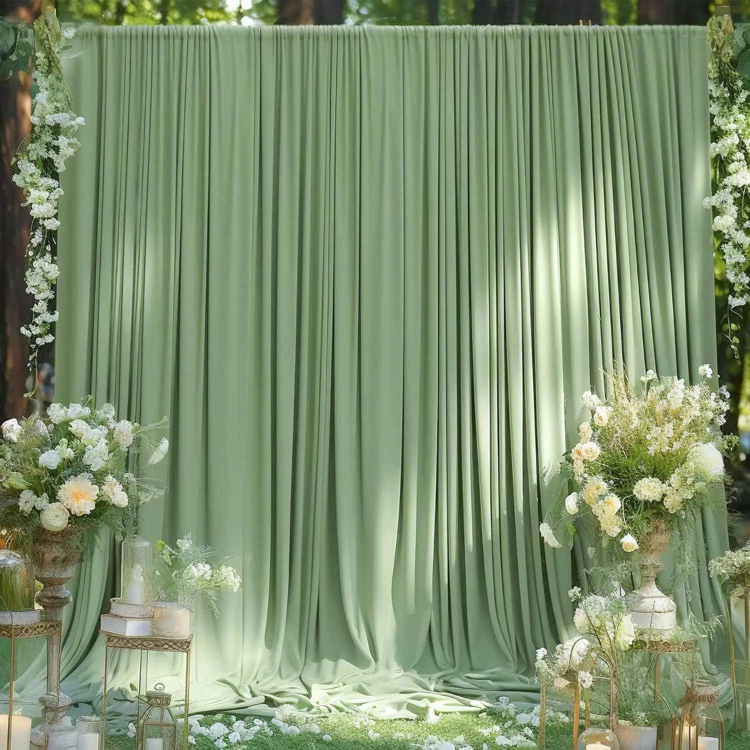 1PC Sage Green Soft Polyester Backdrop Curtain for Wedding Party  Birthday Baby Shower Photography Home Decor Background