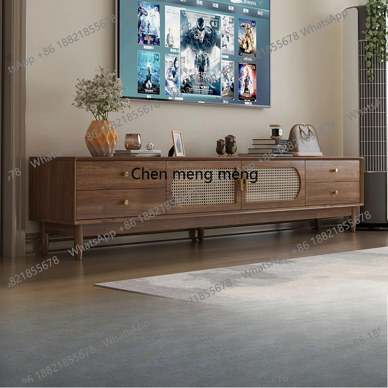 

Retro Rattan tv stand Living Room Coffee Table Combination Style Medieval French Floor-standing Wood meuble tele home furniture