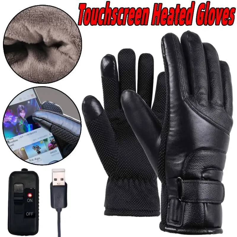 

Electric Touchscreen Hand Warmer Windproof Soft Leather Heating Thicken Gloves Outdoor Cycling Motorcycle Heated Thermal Gloves