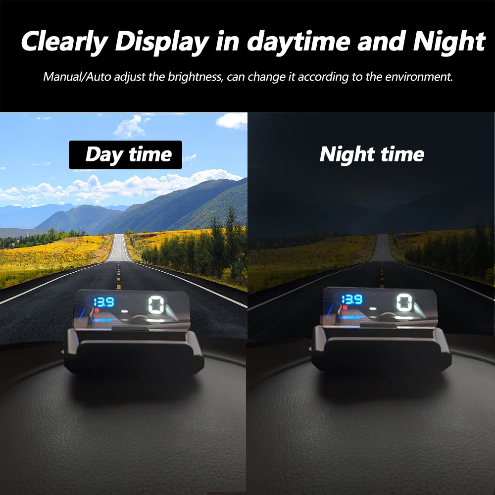 Car Head Up Display OBD2 Speedometer Auto Electronic C500 Mirror HUD Water Temp RPM Voltage Alarm Windshield Projector