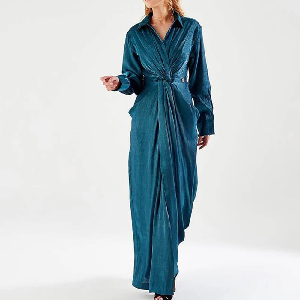 Buttons Pleats Chiffon Long Sleeves V-Neck Straight Floor Length Sweep Train Graceful and Temperament Special Occasion Gowns