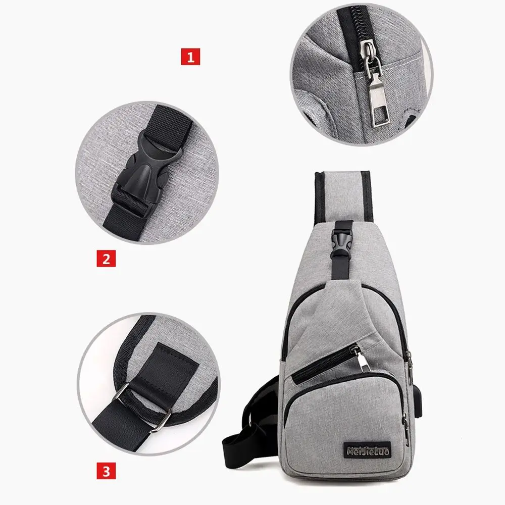 Bolso de mano multiusos para exteriores, puerto de carga USB, Mochila deportiva para el pecho, bolso de hombro