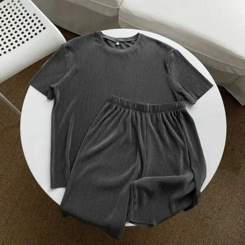 

Plus Size Summer Lightweight Fit Unisex Short Sleeve 2 Piece Sleepwear Set Blend Breathable Wear with Comfortable Home Outfit