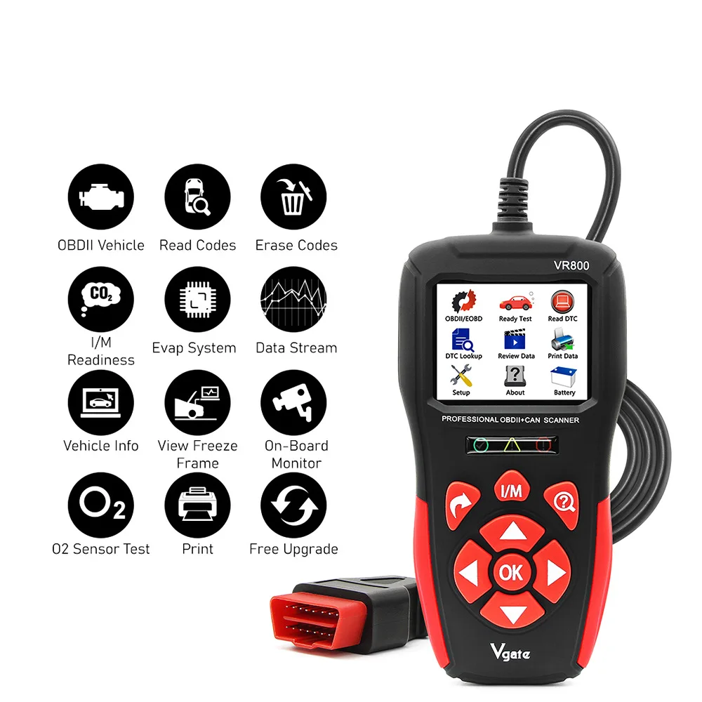 

Vgate VR800 OBD2 Electric Car Scanner Universal Plastic Diagnostics Tool 1 Year English Engine Analyzer 12-Month Coverage