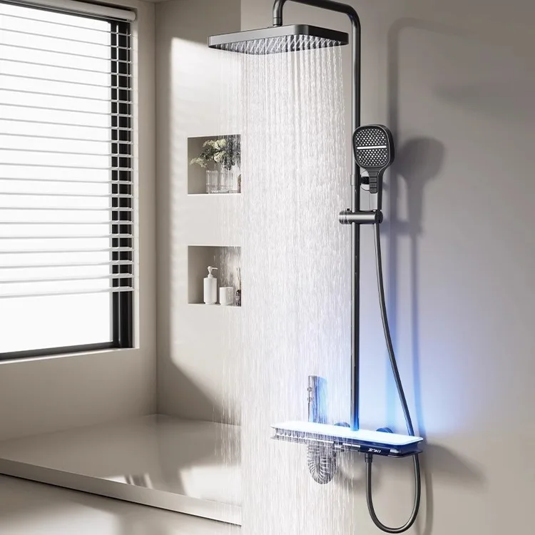Constant temperature digital display shower head suitfor homeall copper piano button storage mixing valve gun gray bath faucet
