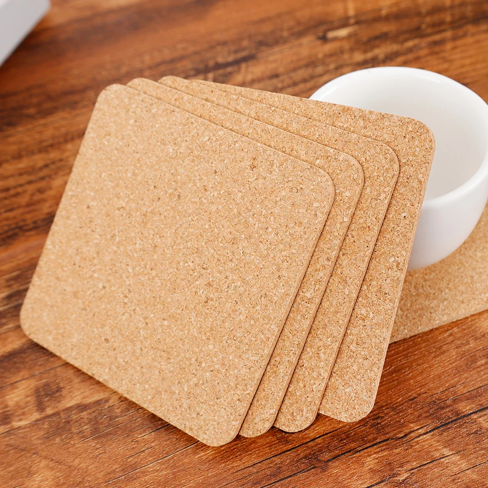 Cup Mat Natural Square Wooden Non-Slip Pads Tea Coffee Mug Drinks Insulated Cork Coaster Holder Home Kitchen Table Decoration