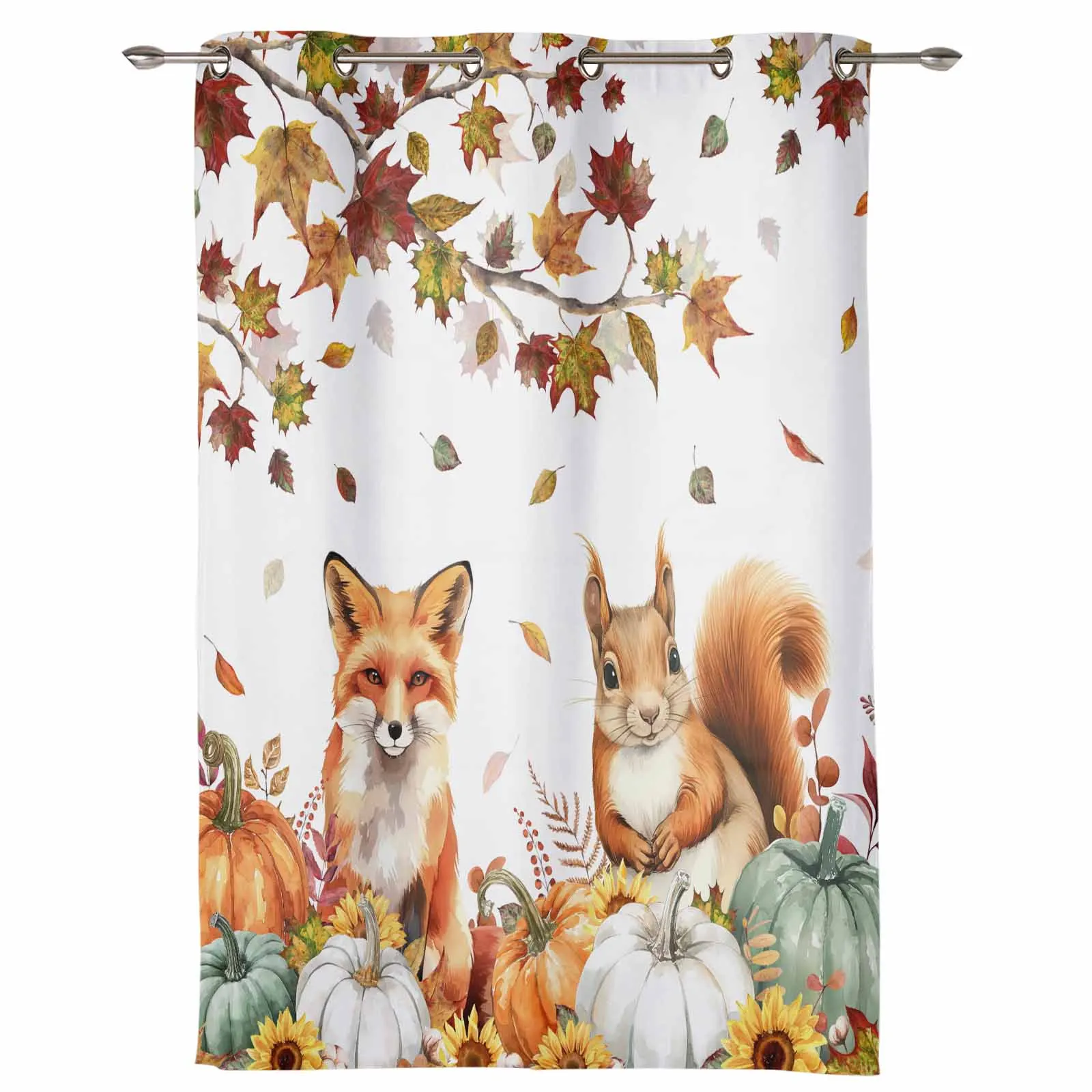 Thanksgiving Autumn Maple Leaf Pumpkin Fox Squirrel Window Curtains for Living Room Bedroom Curtain Home Decor Balcony Drapes