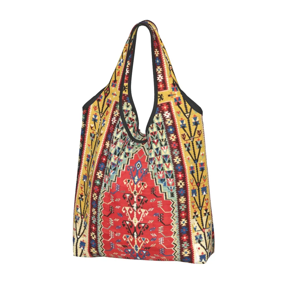 Cute Print Anatolian Kilim Shopping Tote Bag Portable Shopper Shoulder Boho Bohemian Turkish Persian Antique Tribal Handbag