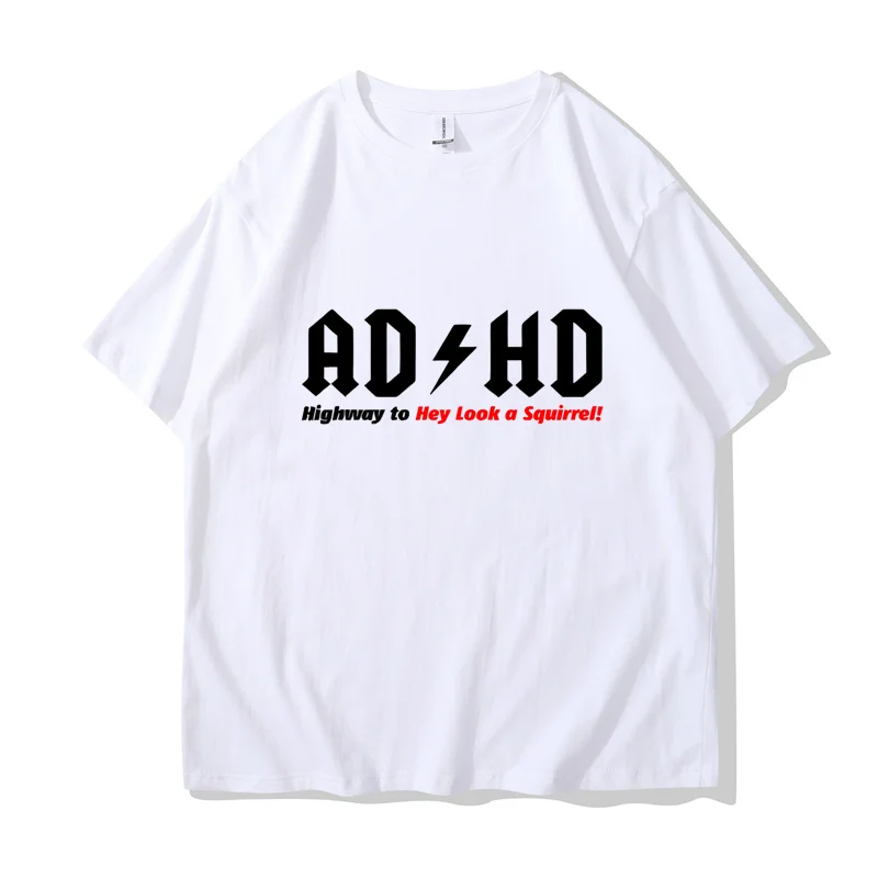 Cotton Fabric Tops & Tees ADHD Highway to Hey Look A Squirrel Funny Design T Shirt Men\'s T-shirts Family O-Neck Tshirt