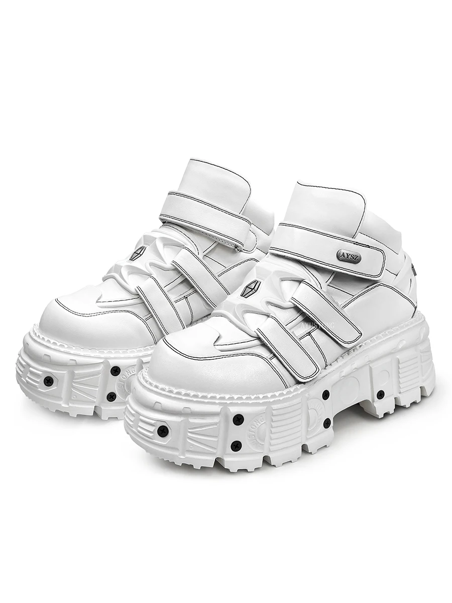 Rock español Retro Punk Metal Muffin cuero mujeres plataforma oscura elevada papá Casual pareja hombres zapatos 8 Cm