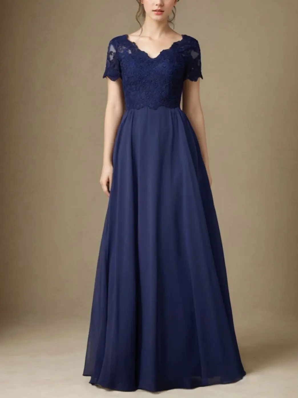 

Elegant A-Line Mother of the Bride Dress Chiffon Lace V-Neck Short Sleeve Floor-Length Pleated Evening Gown 2025 Free Customized