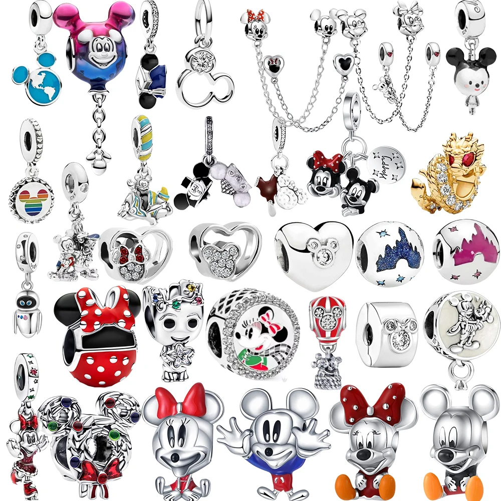 Christmas Disney Cartoon Red Minnie Bow Mickey Balloon Charm Beads Fit Original Pandora Bracelet DIY Gift For Women Party Gifts