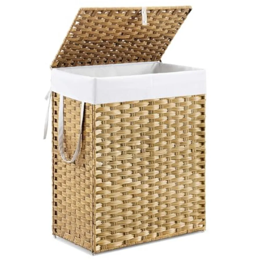 

Woven Laundry Basket with Lid 90L Large Capacity Hamper Removable and Machine-Washable Liner Foldable Rattan Clothes Hamper Stu