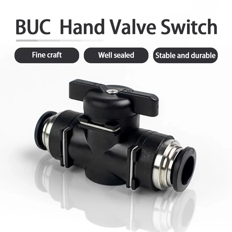 

BUC 4mm 6mm 8mm 10mm 12mm Black Pneumatic Push In Quick Joint Connector Hand Valve To Turn Switch Manual Ball Current Limiting