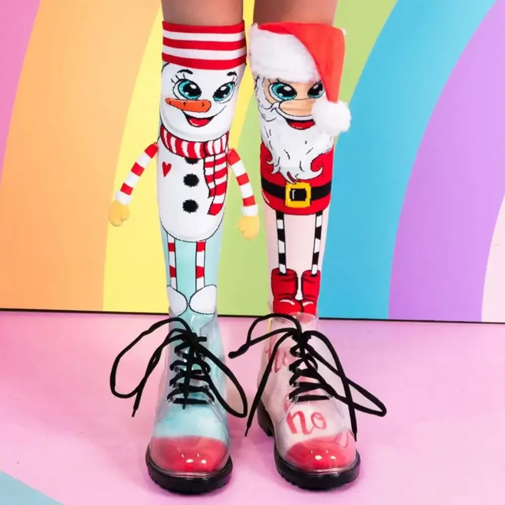 Trendy Cartoon Christmas Stockings Clear Print Create Atmosphere Anti Shrink Santa Snowman Christmas Present Socks Set