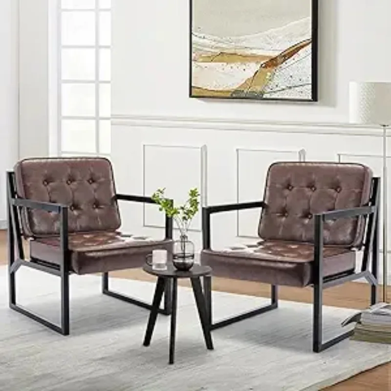 century modern style chairs for comfortable living, rich brown leather look accent seating, synthetic leather uphol