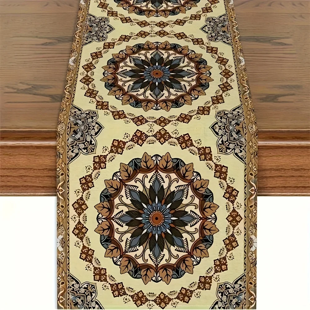 1 Stück böhmischer Mandala-Tischläufer – lebendige Blumen- und geometrische Muster, geeignet für die Party-Dekoration zu Hause