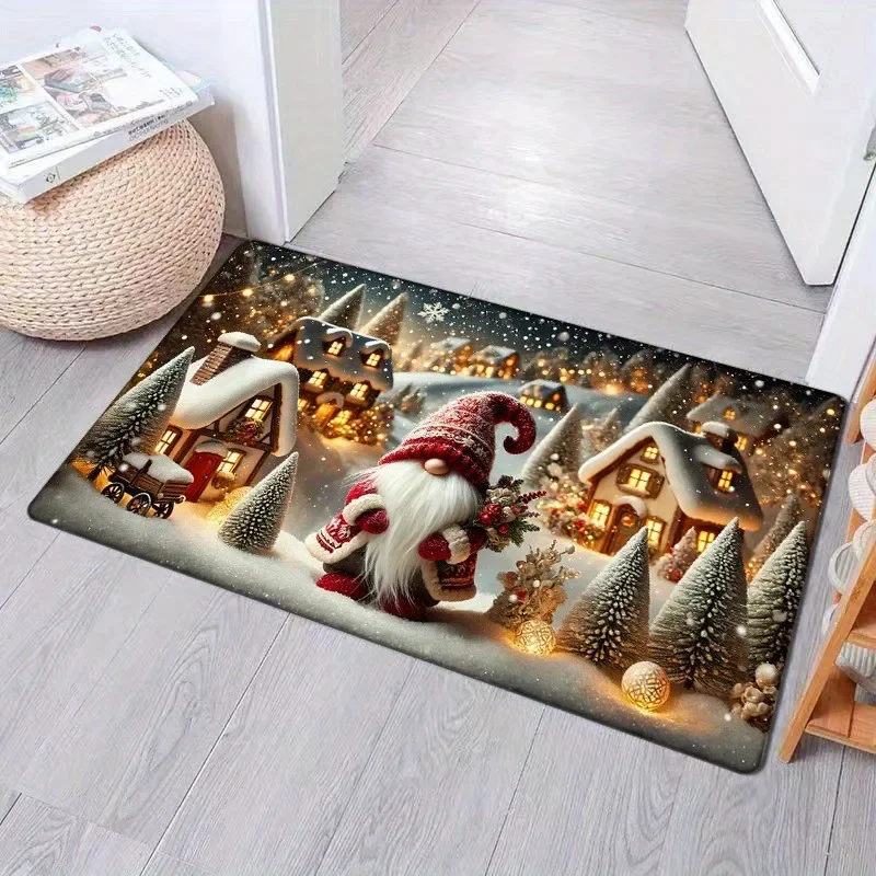 Christmas decoration door mat dwarf winter snow pattern non-slip absorbent floor mat suitable for home room bathroom kitchen