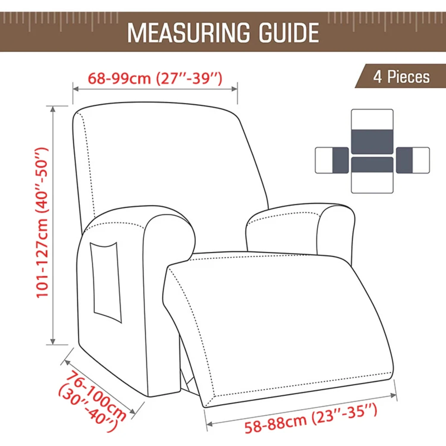 Stretchy and Stylish T-Jacquard Recliner Cover with Elastic - Non Slip Spandex Couch Slipcover for Lazy Boy Chair and Sofa - Arm