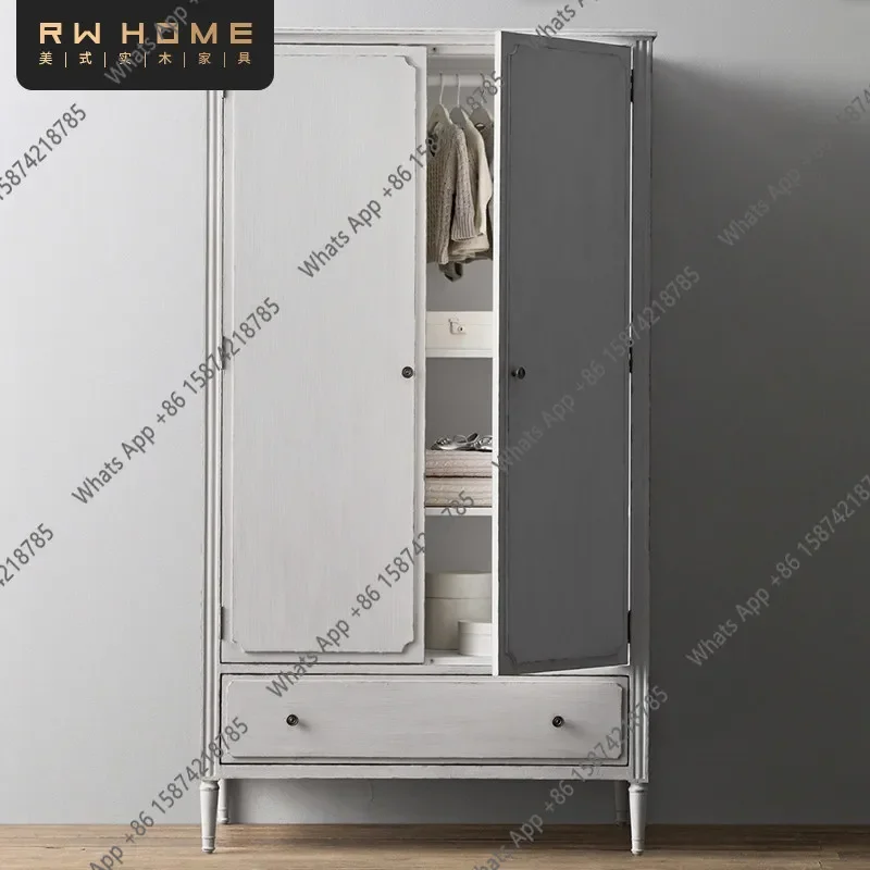 

X5 French Solid Wood Wardrobe Double Door Children's Wardrobe Two Doors American Country Retro White Old Oak Furniture Customiza