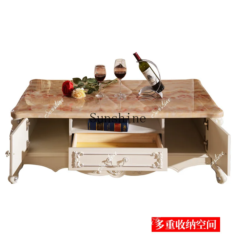 

European marble TV cabinet combination pastoral small apartment living room solid wood square tea table FT