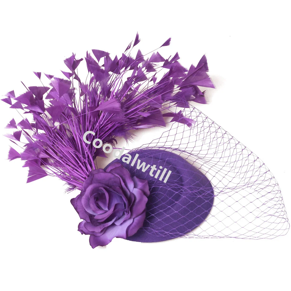 Red Veils Fascinator Hat Headband Ladies Women Mesh Flower Headpiece For Church Wedding Headwear Women Wedding Pillbox Cap - view 6