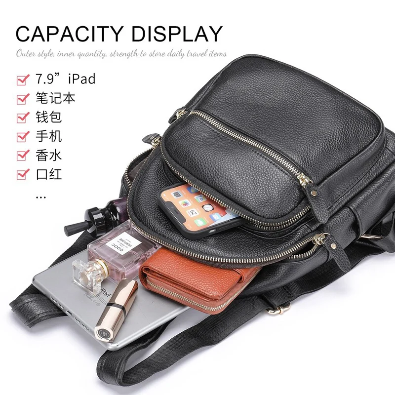 Genuine Leather Women Backpacks Natural Cowhide Small Daypacks For Girls School Bag Outdoor Traveling Commute Backpack