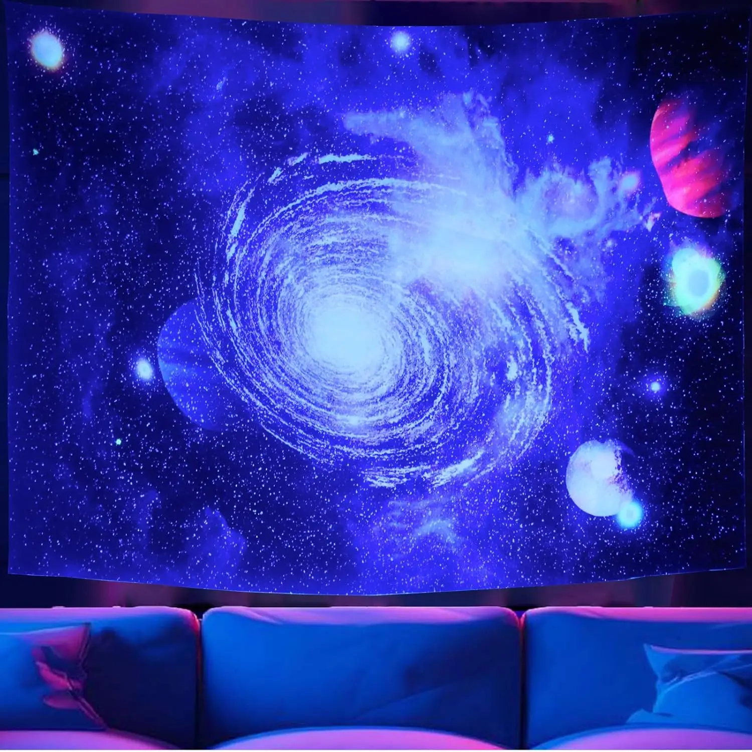 Space Universe Tapestries UV Reactive Starry Sky Tapestry Wall Hanging Backdrop for Bedroom Living Room Dorm Home Decor