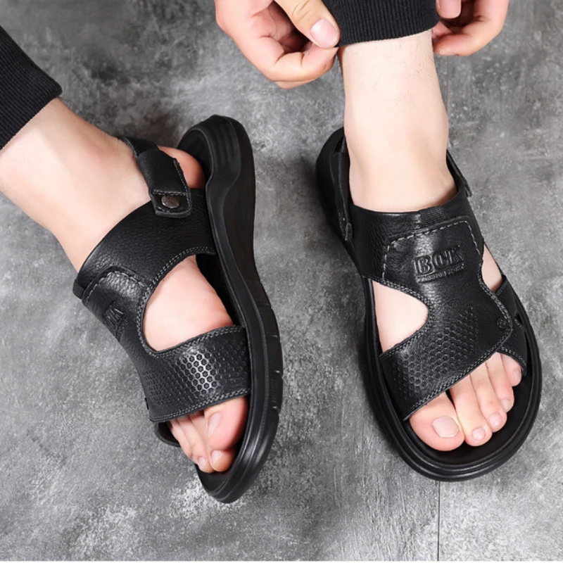 Genuine Leather Men Sandals Summer Classic Men Shoes Slipper Outdoor Sneakers Men Walking Footwear sandalias hombre pantuflas