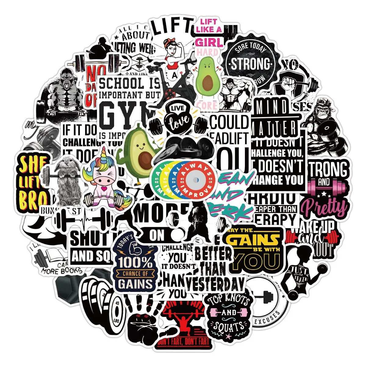 

50PCS Fitness Sports Stickers Workout Doodle Creative Decorative Skateboard Phone Case Scrapbook Waterproof Stickers Decals