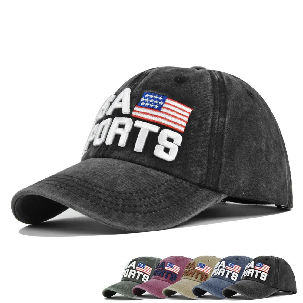 

Embroidered USA 3D Embroidery Baseball Cap Unisex Washed Vintage Sun Couple Hat
