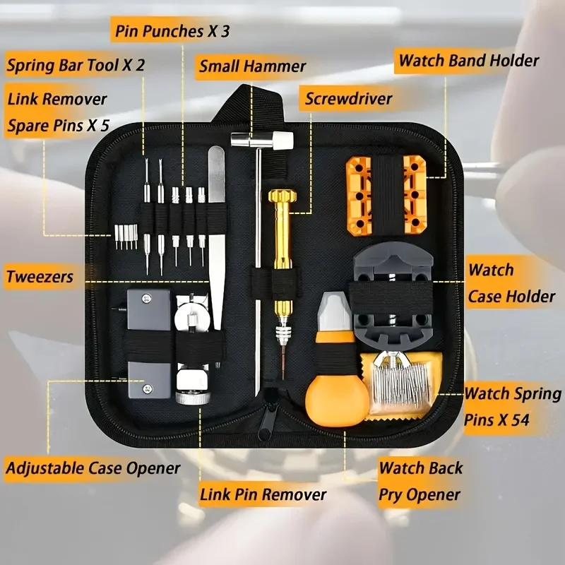 77pcs Professional Watch Repair Kit - Battery Replacement Tool Kit, Link Removal Tool, Watch Band Pins & More - 18 Kinds of Size