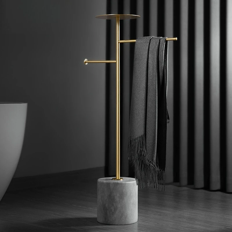 Nordic floor towel rack roll paper bedroom bathroom multifunctional coat rack all copper light luxury style