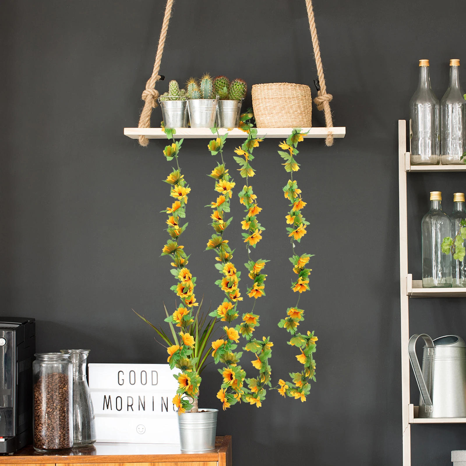 

2 Pcs Sunflower Rattan Vine Sunflower Rattan Nature Inspired Decoration Home Party Silk Plant Fake Vine DIY Decor