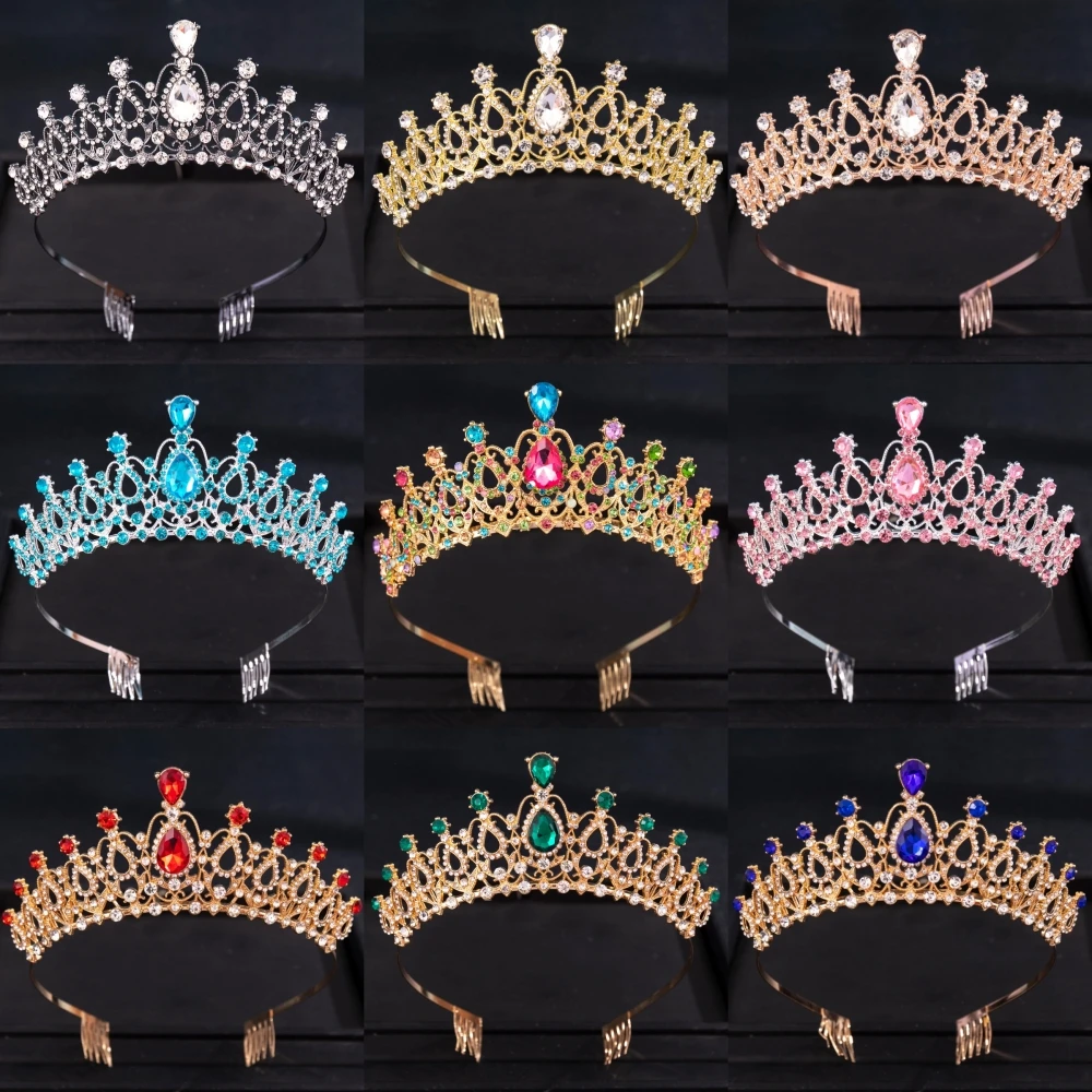 Baroque Crystal Crown Tiara With Comb Rhinestone Prom Diadem Heaband Women Bridal Wedding Hair Accessories Jewelry Crown Tiara