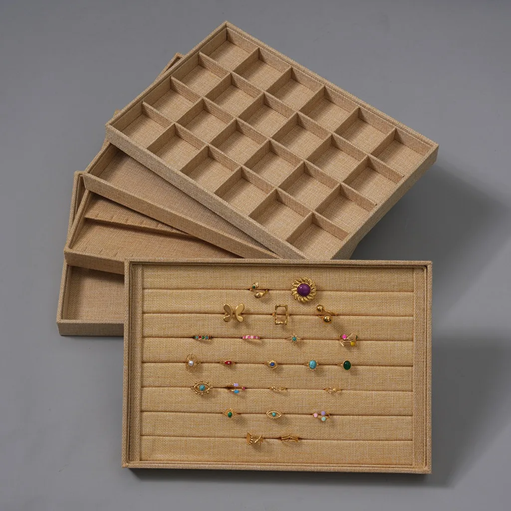 

Multi-Grid Linen Jewelry Display Tray Foldable Detachable Jewelry Storage Organizer For Ring Earring Necklaces Bracelets Pendant