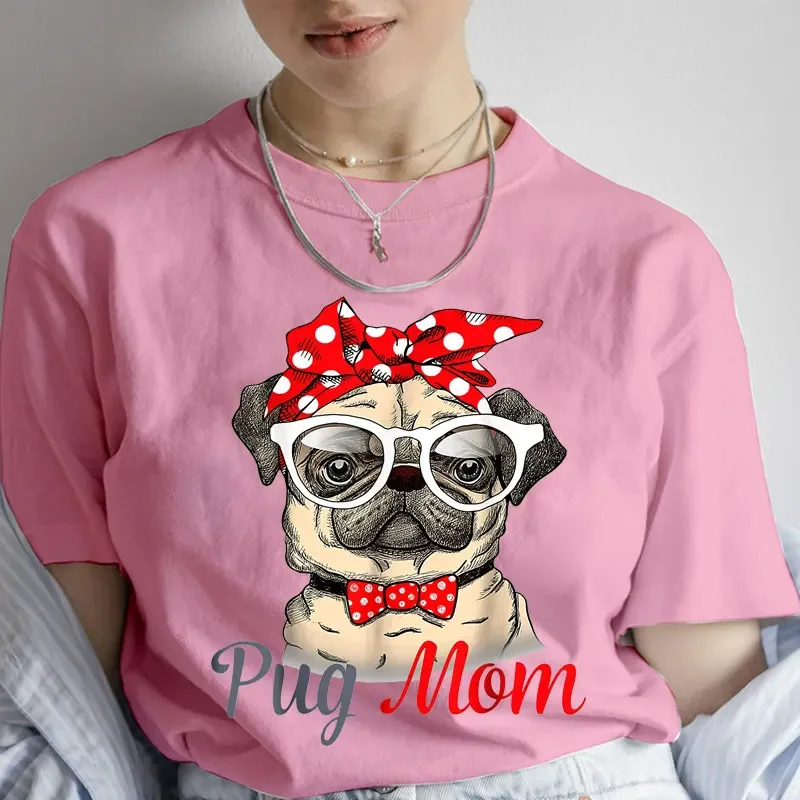 Pug Mom Print T-Shirt Women\'S Clothing Funny Cartoon Tee Tshirt Femme Dog Lover T Shirt Female Harajuku Tee Shirt Streetwear Y2k