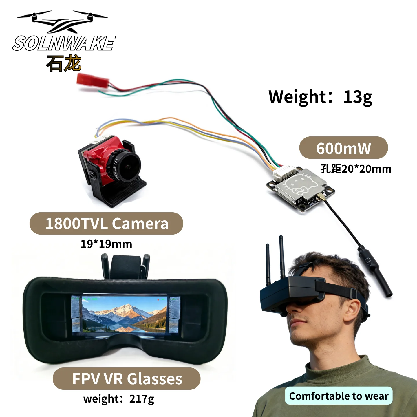 

slonwake 5.8G 48CH FPV VR Goggles 3inch DVR Monitor with 600mW VTX Transmitter and CMOS 1800TVL FPV Camera for RC Playing Part