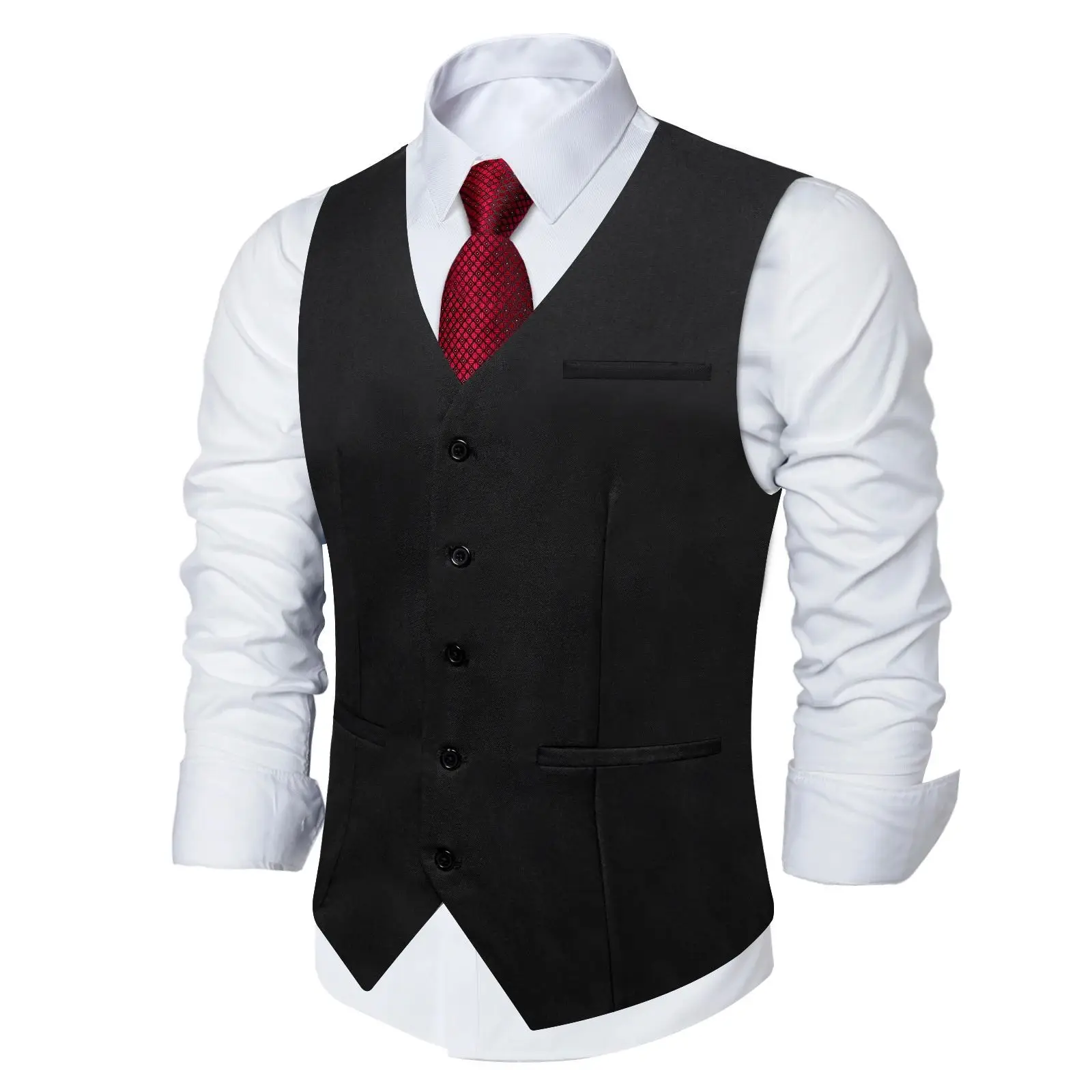 

Bla Rayon Polyester Men's Suit Vest Wedding Par Form Thi Wide Sve Seven-Quarter Length Double-Cut Rear Zipper