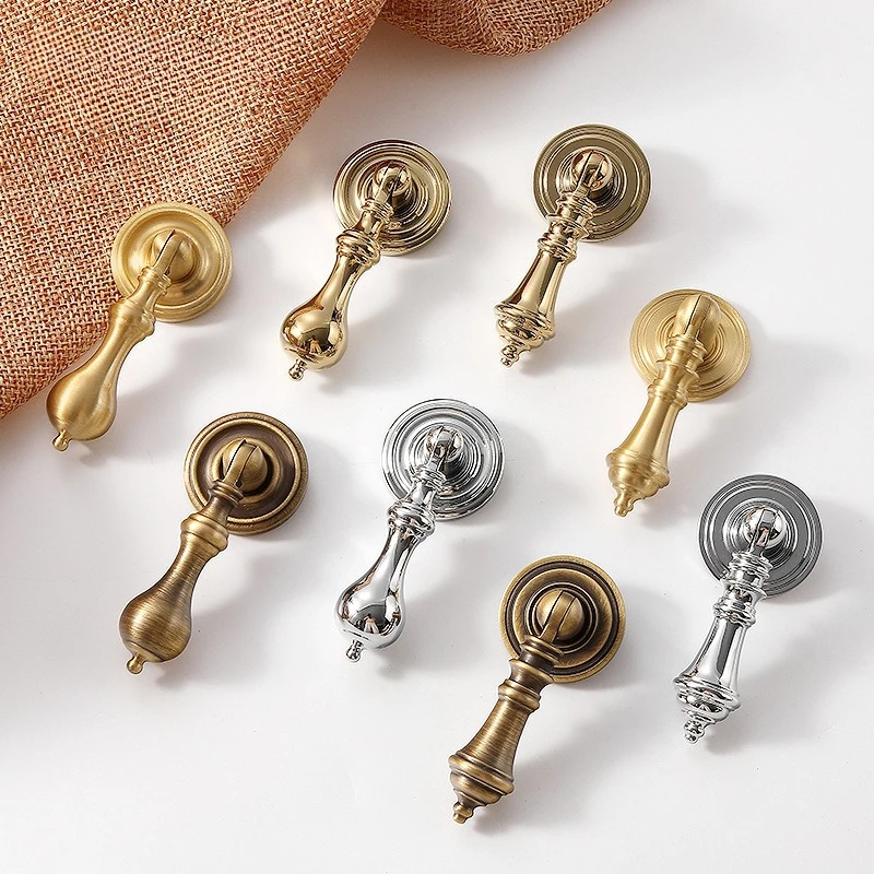 Brass American Retro and Simple Furniture Cabinet Door Single-Hole Handle, Pure Copper Modern French Pendant Cabinet Door Handle