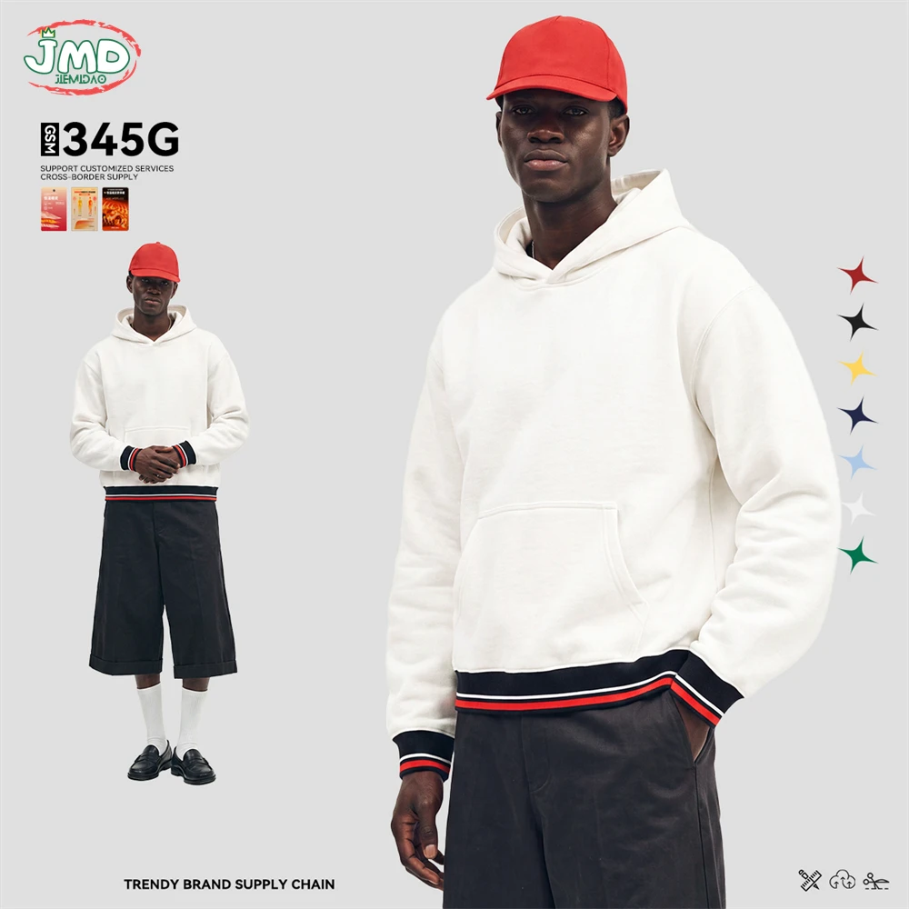 JMD Trendy  Man 345gsm Fleece Hooded Hoodie Unisex Boxyfit Color Blocking Hooded Pullovers Warm Winter Coat QH0151