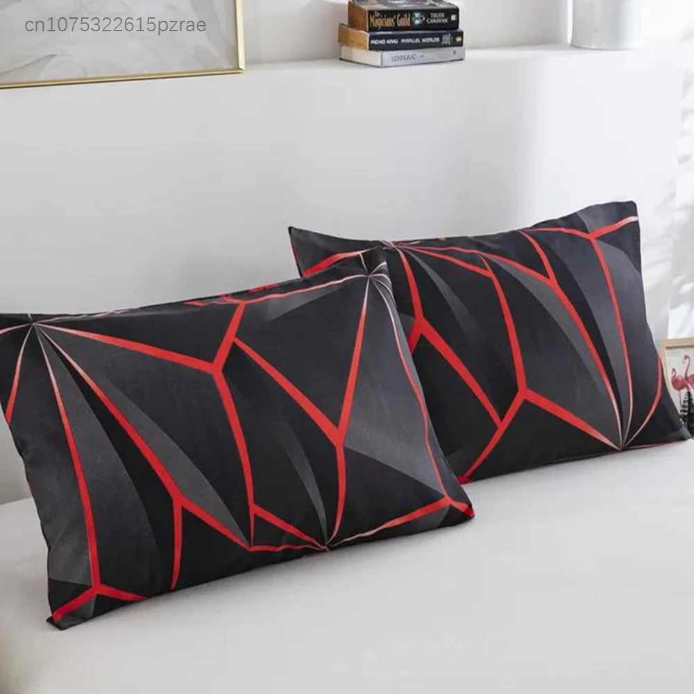 Black Red Geometric Duvet Cover Queen 3D Three Dimensional Geometrical Bedding Set Modern Abstract Neon Line Comforter Cover 5