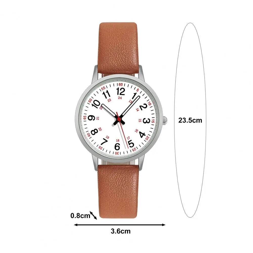 Women Fashion Wrist Watch Luminous Digital Watch with Soft Faux Leather Strap 24 Hours Time Round Dial Quartz Watch