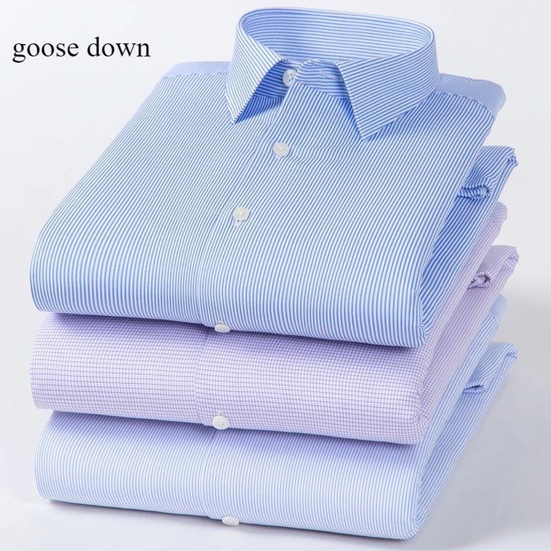 

Hight quality goose down winter warm Thickened long sleeve shirts for men slim fit formal shirt soft office dress white clothes