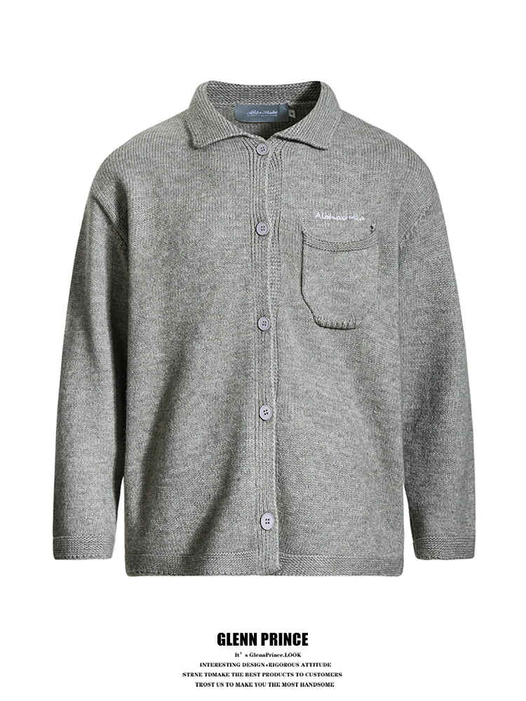 

Винтажный корейский однотонный вязаный кардиган для мужчин, повседневный длинный свитер-пальто с отложным воротником для работы и отдыха