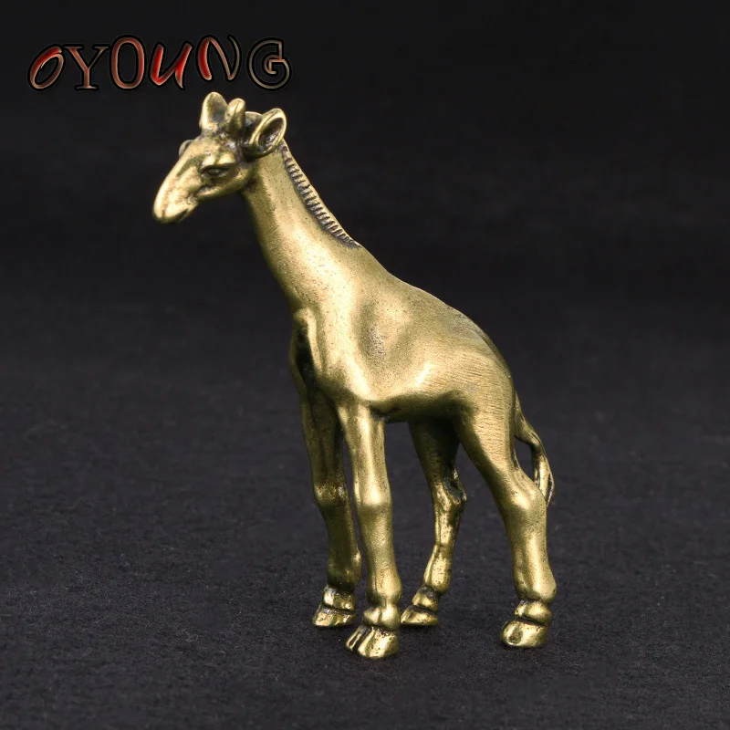 Retro Brass Giraffe Small Statue Desktop Ornament Vinatge Animal Figurines Miniatures Decorations Crafts Home Decors Accessories