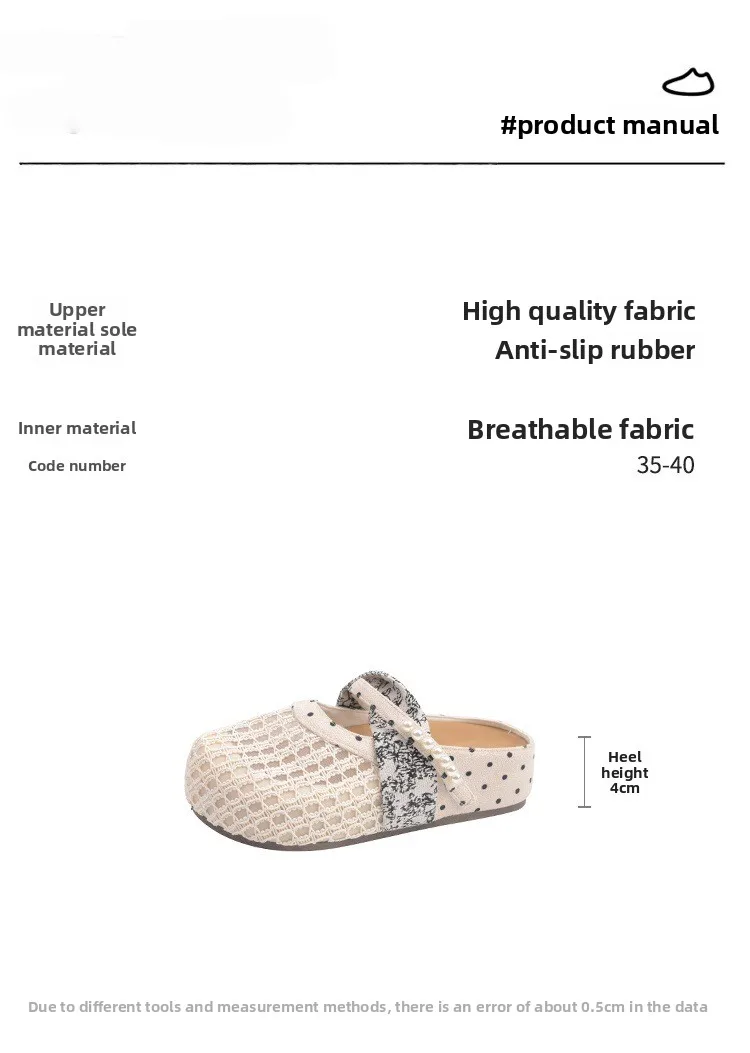 Atmungsaktive Mesh-Halbpantoffeln für Damen, Französische Polka-Dot-Perlen-Slip-On-Slides, Weiche Sohle, Geschlossene Zehenpartie, Geeignet für Breite Füße – Detail 4
