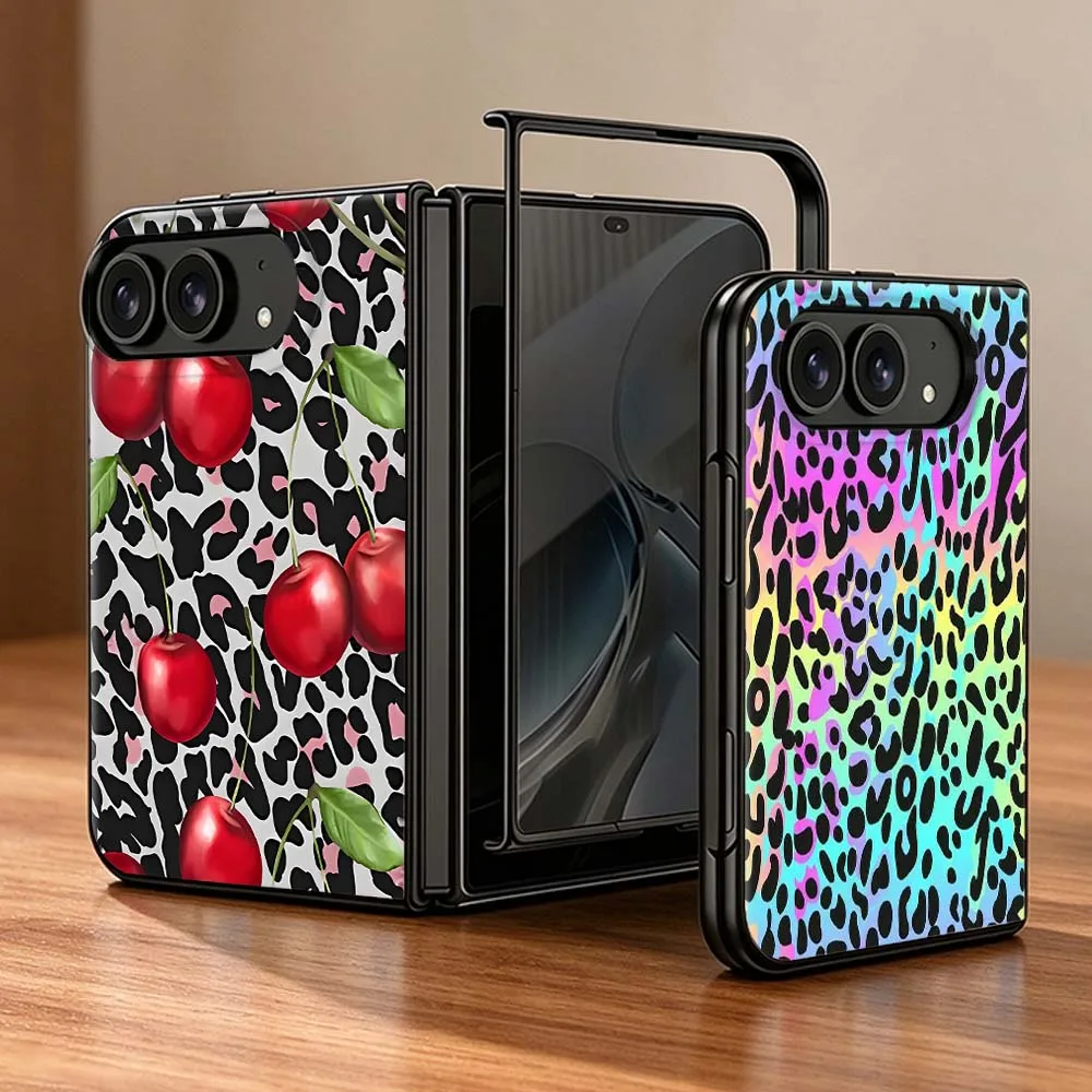 Cartoon Leopard Print PC Foldable Hard Phone Case For Apple iPhone Duo 18 Ultra Non-slip Shockproof Black Shell